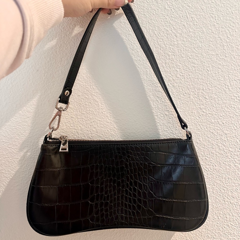 JW PEI Black Croc-Embossed Shoulder Bag